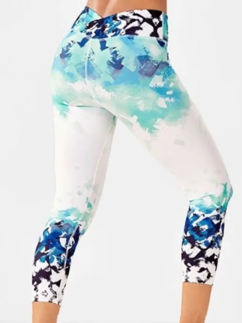 Fabletics blue white patterned cropped athletic leggings size L